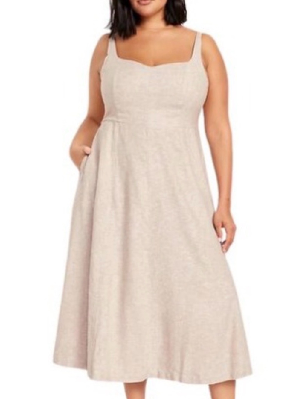 Old Navy Sleeveless Cream Midi Dress with Sweetheart Neckline